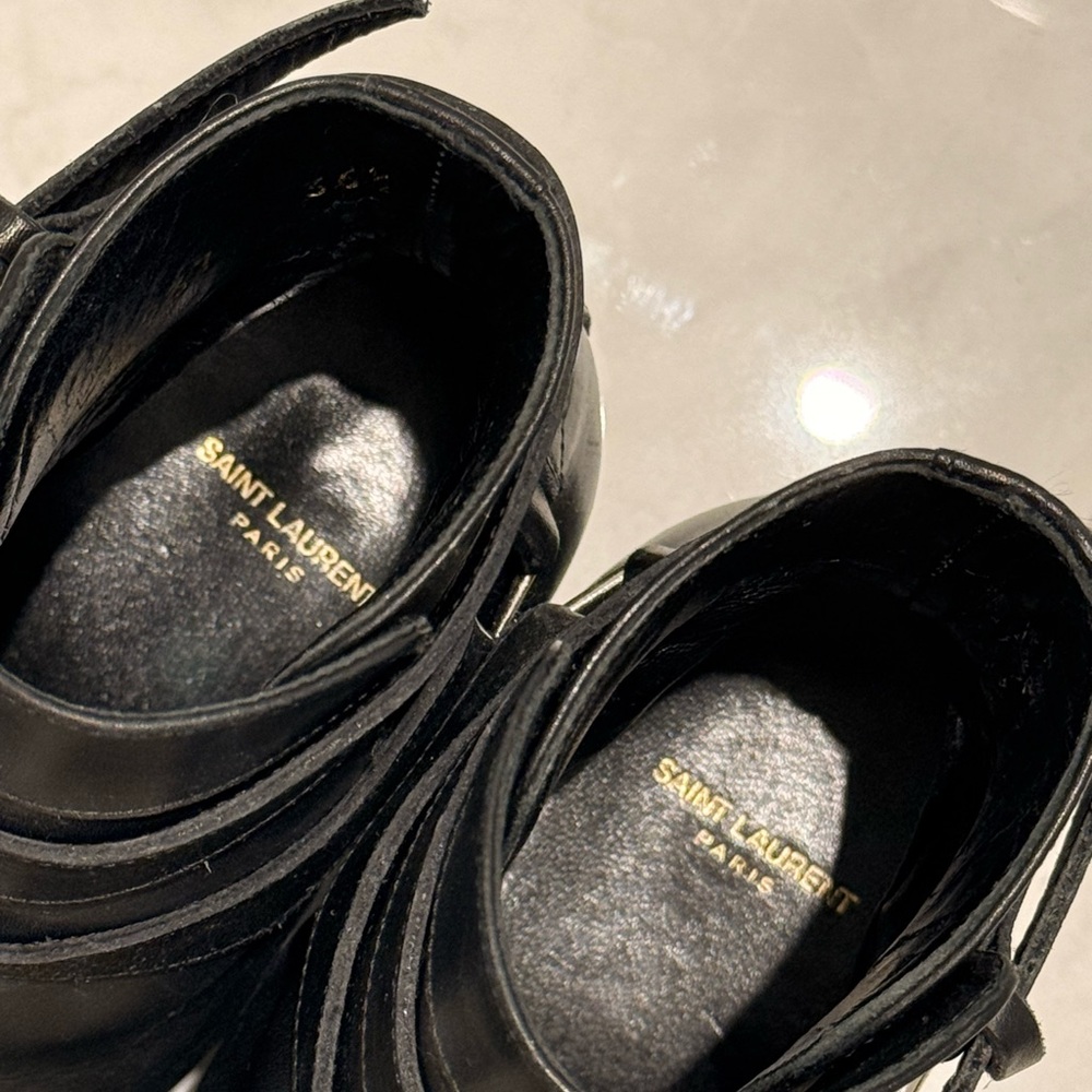 Saint Laurent Black Leather Ankle Booties with Buckle Straps - Picture 12 of 12